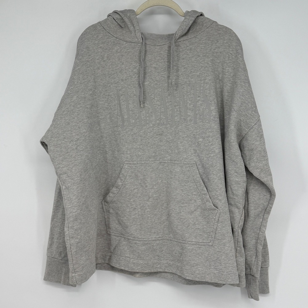 AllSaints Mens Large Grey Logo Graphic Pullover Hoodie Sweatshirt Made in Turkey